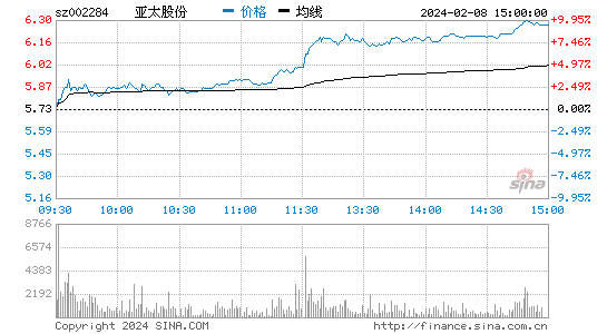 亚太股份[002284]股票行情 股价K线图